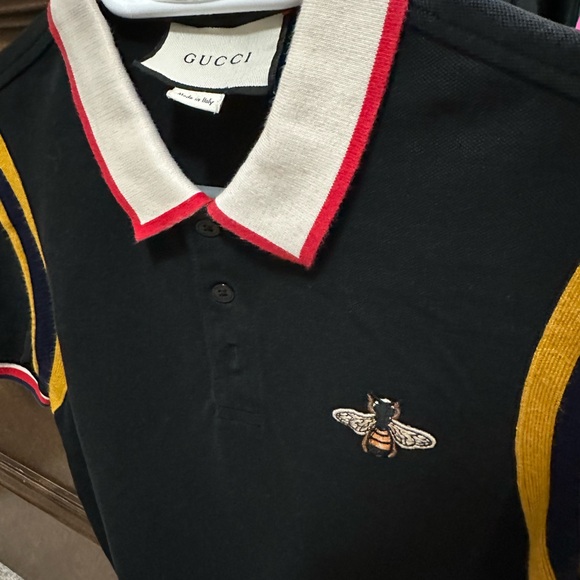 Gucci Black Polo Shirt with Gold and Red Accents - Picture 2 of 5